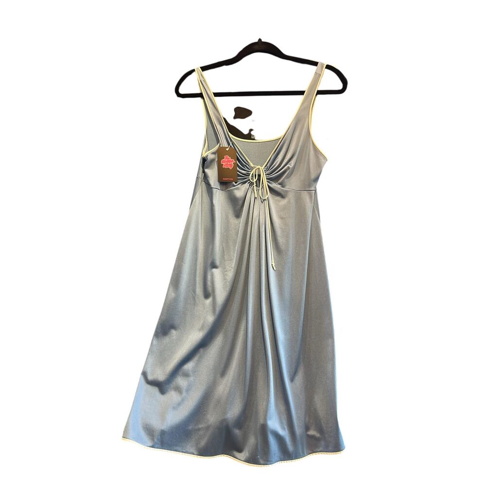 Vintage Vassarette Lingerie Blue White Tie Up Keyhole Dress M